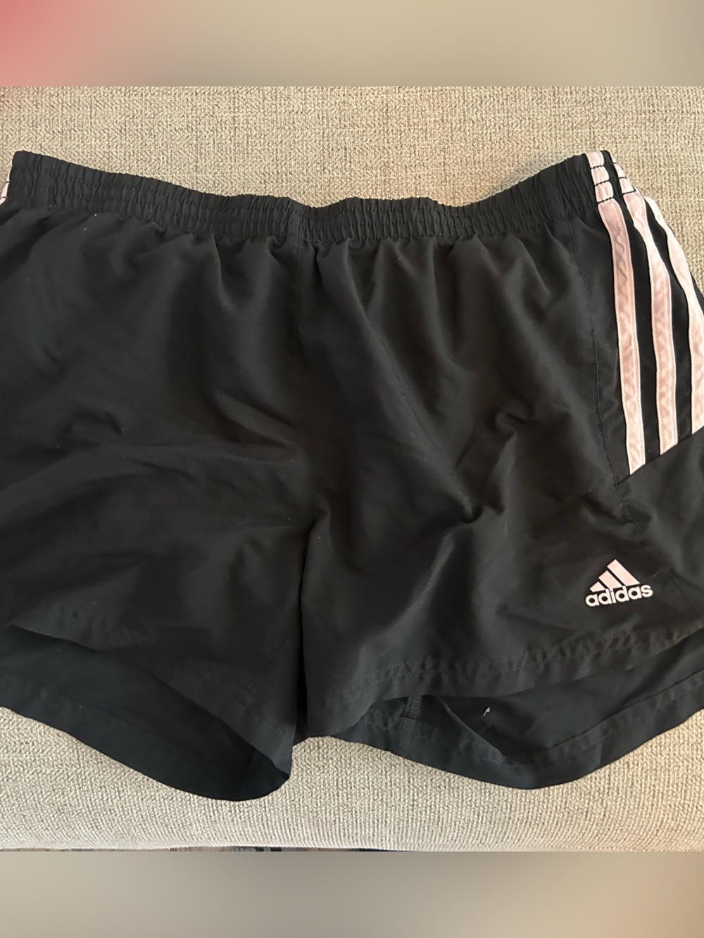 adidas Black Athletic Shorts with Light Pink Side Stripes